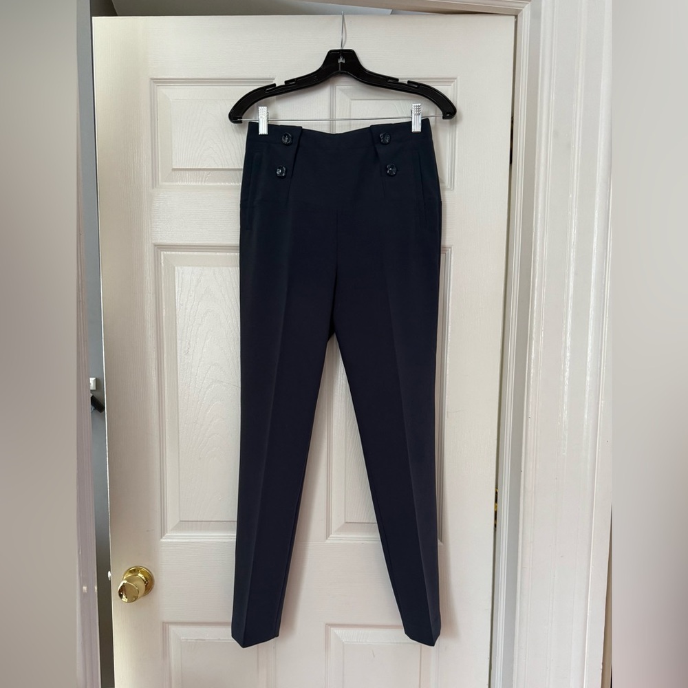 Tibi Slate Grey Cropped Tailored Pants | Front Button Detail | Back Slit